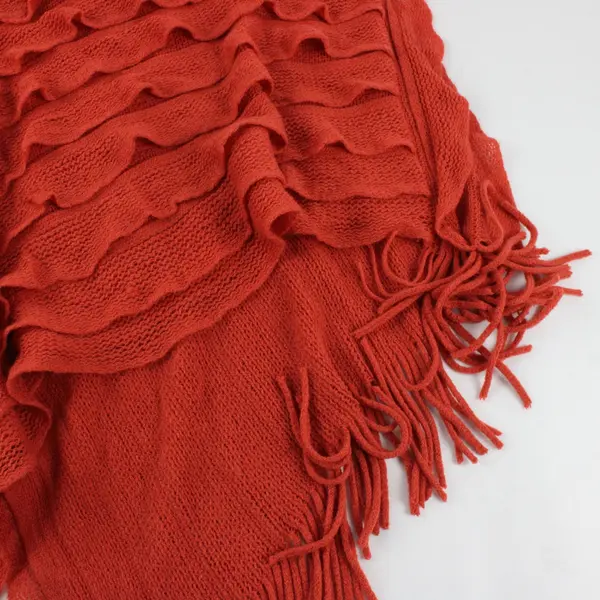 Max Edition 3705340 Orange Knit Ruffle Poncho Fringe Asymmetrical 2-Way One Size