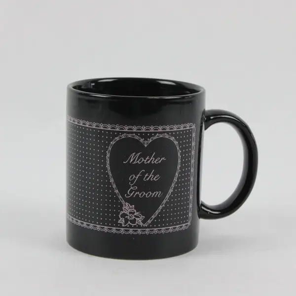 Black Mug with Pink Lace "Mother of the Groom" Design Wedding Party Gift