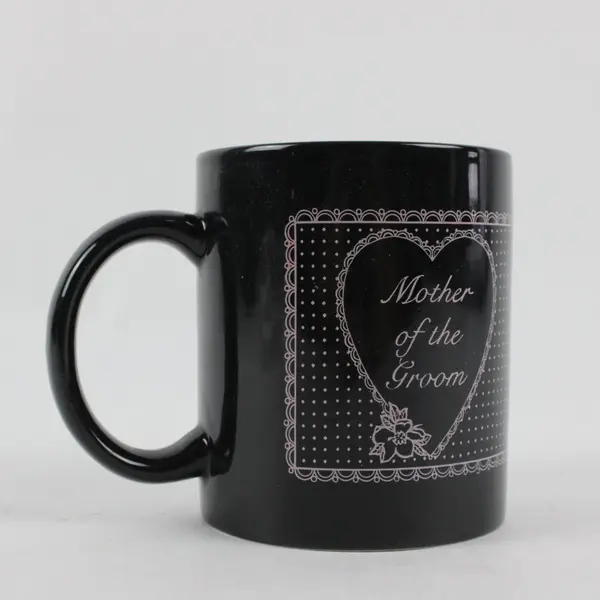 Black Mug with Pink Lace "Mother of the Groom" Design Wedding Party Gift