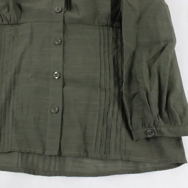 Christopher & Banks Dark Green Sheer Half Sleeve Button Down Blouse V-Neck PM 