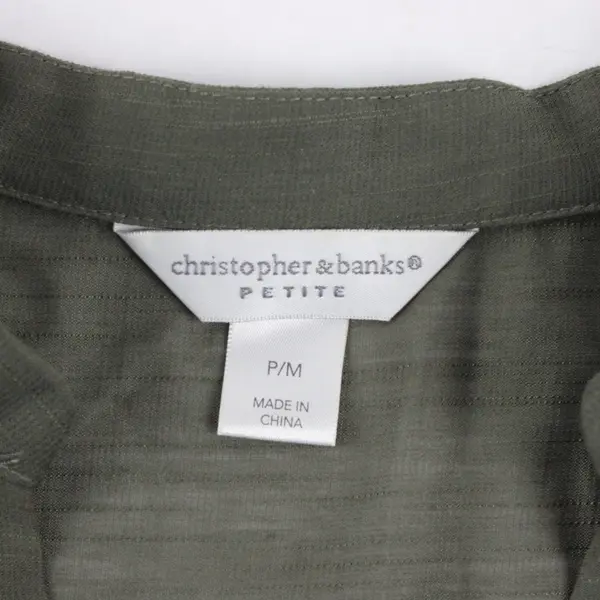 Christopher & Banks Dark Green Sheer Half Sleeve Button Down Blouse V-Neck PM 