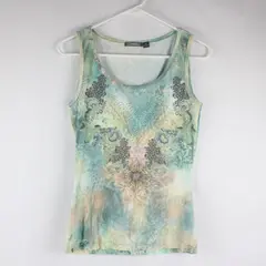 Apt.9 Green Blue Yellow Bohemian Design Rhinestone Detail Tank Top Sz M Y2k Vntg