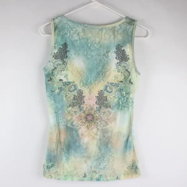 Apt.9 Green Blue Yellow Bohemian Design Rhinestone Detail Tank Top Sz M Y2k Vntg