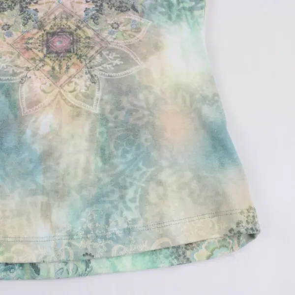 Apt.9 Green Blue Yellow Bohemian Design Rhinestone Detail Tank Top Sz M Y2k Vntg
