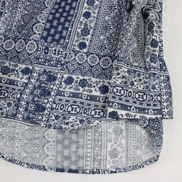 Eden & Olivia Women's Blue White Boho V-Neck Blouse Long Sleeve M