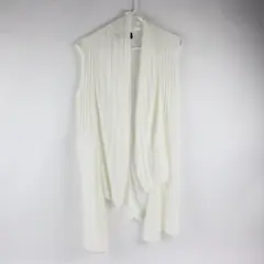 Studio A Cream White Sleeveless Open Front Knit Asymmetrical Cardigan Women's M