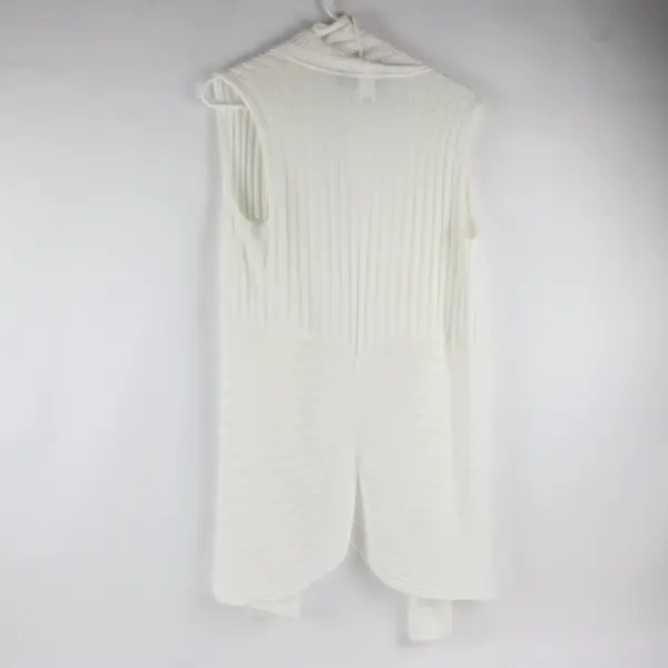 Studio A Cream White Sleeveless Open Front Knit Asymmetrical Cardigan Women's M