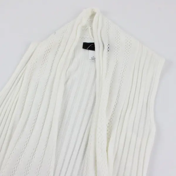 Studio A Cream White Sleeveless Open Front Knit Asymmetrical Cardigan Women's M