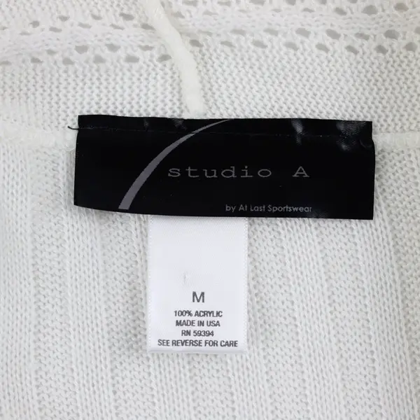 Studio A Cream White Sleeveless Open Front Knit Asymmetrical Cardigan Women's M