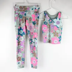 Athletic Works Girls Activewear Set Green and Multicolor Floral Print M (7-8)