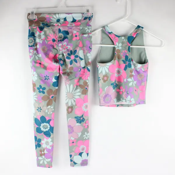 Athletic Works Girls Activewear Set Green and Multicolor Floral Print M (7-8)
