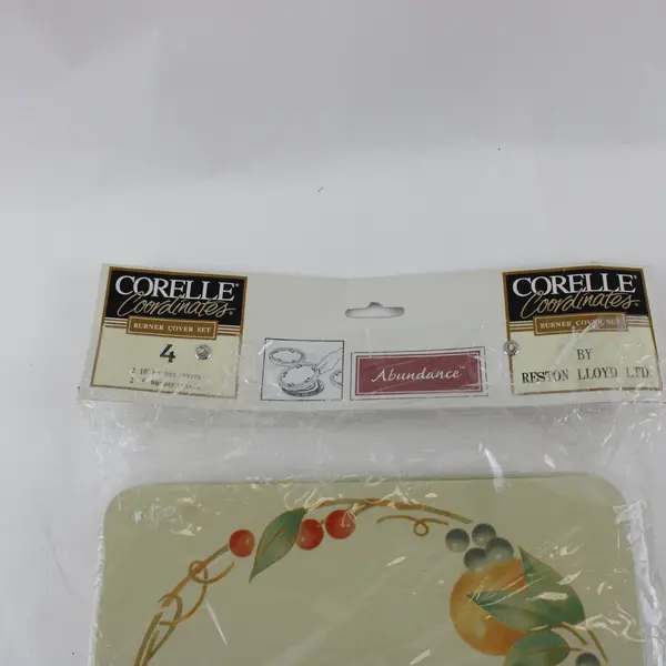Vtg Corelle Coordinates Abundance Fruit Burner Covers 4-190-A Set 4 2x10 2x8