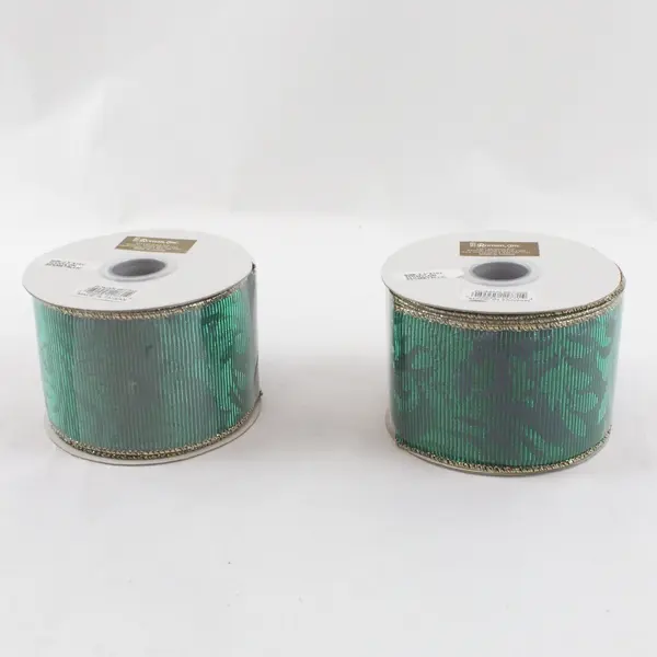 Lot of 2 Roman Inc Green/Purple Metallic Ribbon 2.5in x 10yd New