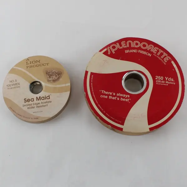 Lot of 2 Vintage Orange Ribbon Spools Lion Splendorette Acetate Polypropylene