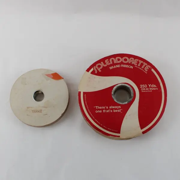 Lot of 2 Vintage Orange Ribbon Spools Lion Splendorette Acetate Polypropylene