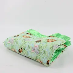 Handmade Baby Zoo Jungle Animal Nursery Crib Blanket Quilt Green Trim 44''x 35''