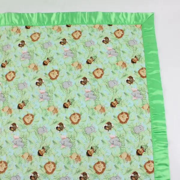 Handmade Baby Zoo Jungle Animal Nursery Crib Blanket Quilt Green Trim 44''x 35''