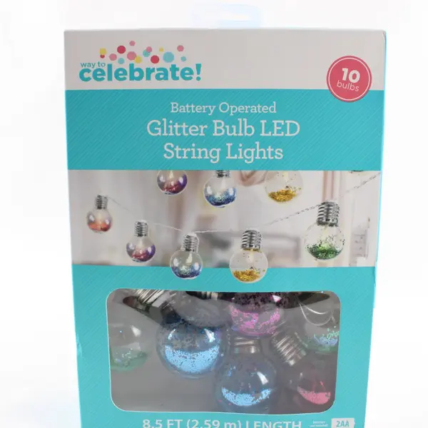 NEW Way To Celebrate! Battery Operated Glitter LED String Lights 8.5ft