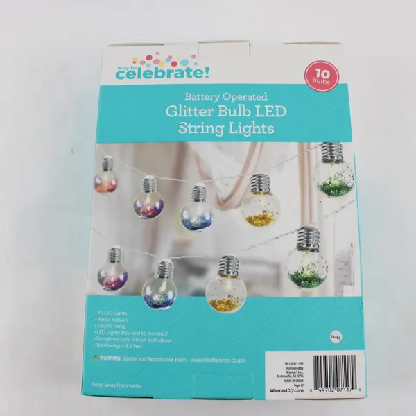 NEW Way To Celebrate! Battery Operated Glitter LED String Lights 8.5ft