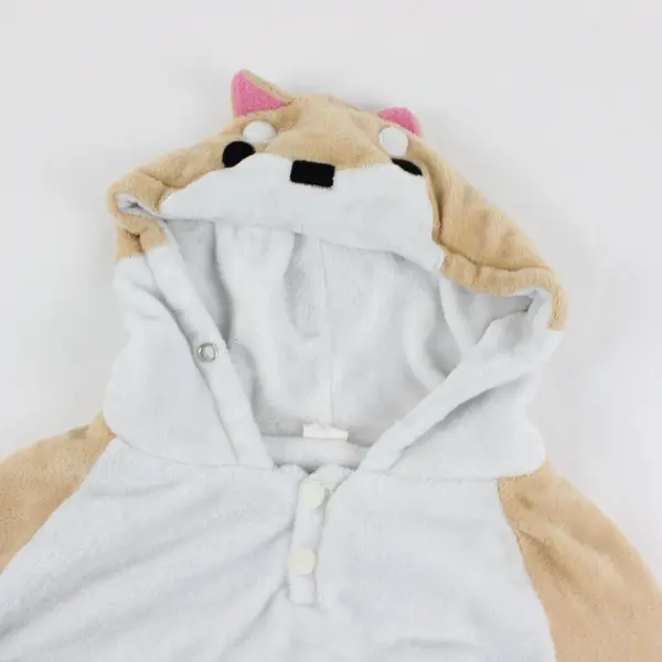 Men's Corgi Dog Pajama Hoodie Tan White Costume Hood Small