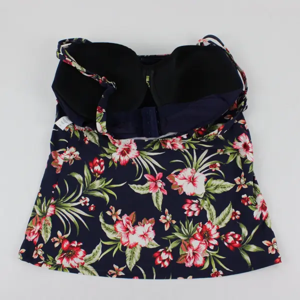 Birdsong Navy w/ Palm Leaf Floral Swim Top Underwire Women's Built-in Bra 32G