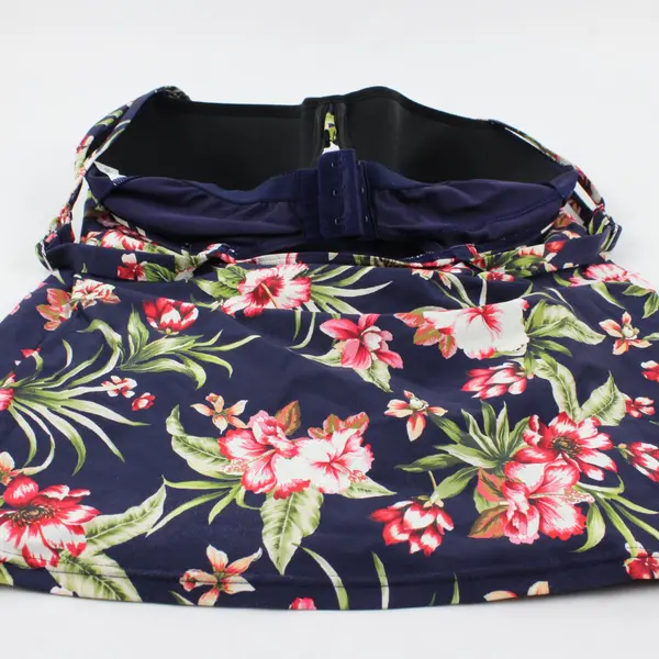 Birdsong Navy w/ Palm Leaf Floral Swim Top Underwire Women's Built-in Bra 32G