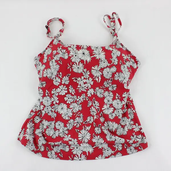 Birdsong Red w/ White Floral Swim Top Underwire Women's Built-in Bra 32G