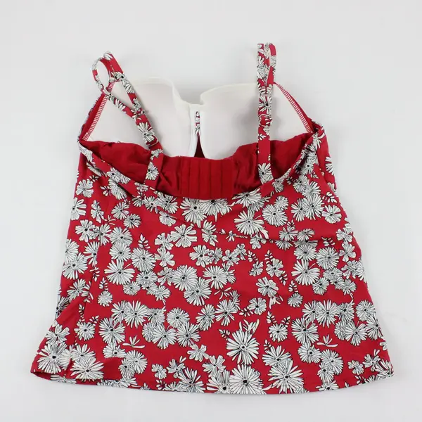 Birdsong Red w/ White Floral Swim Top Underwire Women's Built-in Bra 32G