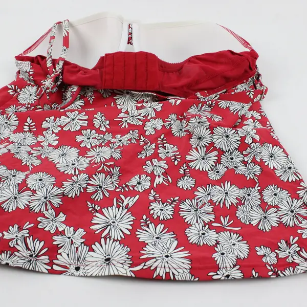 Birdsong Red w/ White Floral Swim Top Underwire Women's Built-in Bra 32G