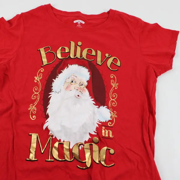 Holiday Time Women's Large 12-14 Red Believe In Magic Santa Graphic T-Shirt