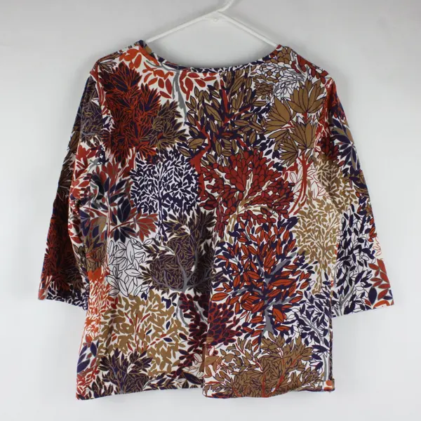 Christopher & Banks Women's XL Purple Orange Leaf Print Half-Sleeve Top