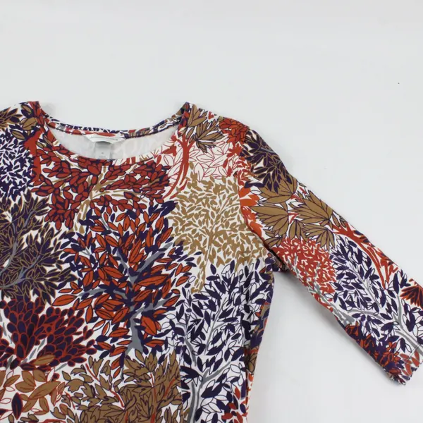Christopher & Banks Women's XL Purple Orange Leaf Print Half-Sleeve Top