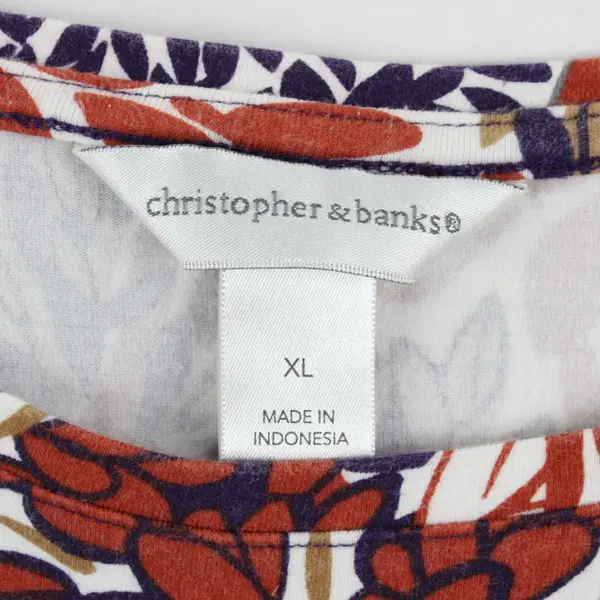 Christopher & Banks Women's XL Purple Orange Leaf Print Half-Sleeve Top