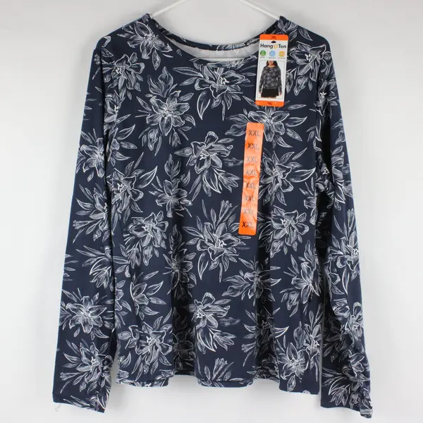 Hang Ten Women's XXL UPF 50+ Stretch Top Quick Dry Pullover Floral Navy New