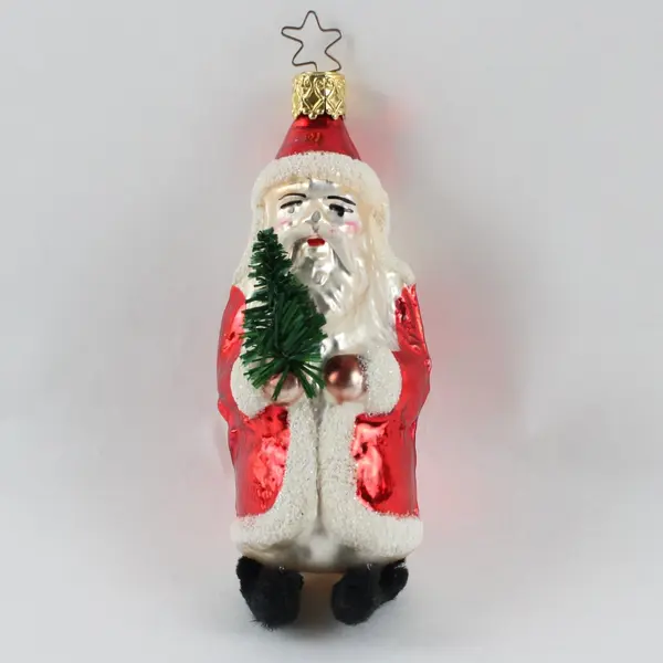 Rare Vintage German Blown Glass Santa Ornament Chenille Black Shoes 4.75" Tall