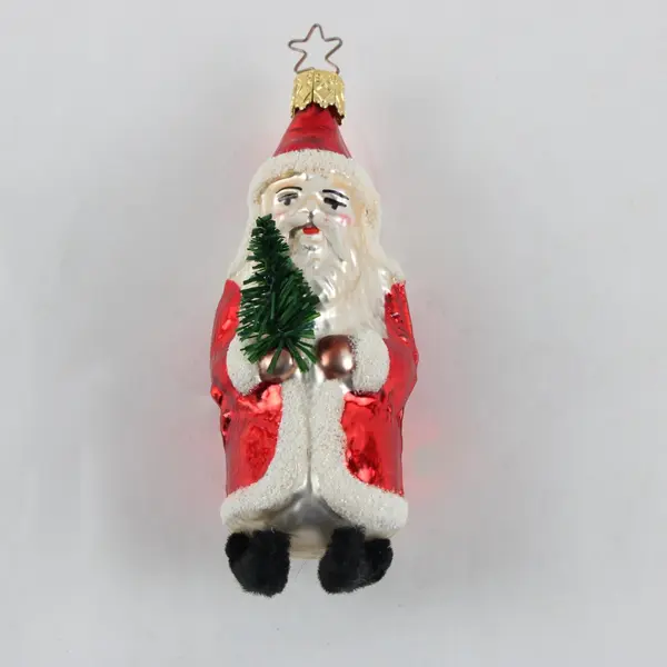 Rare Vintage German Blown Glass Santa Ornament Chenille Black Shoes 4.75" Tall