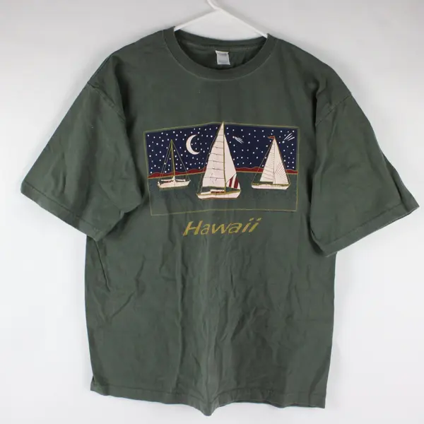 Robert Allan Hawaii Sailboat Graphic T-Shirt Men's Large Green Cotton