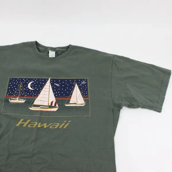 Robert Allan Hawaii Sailboat Graphic T-Shirt Men's Large Green Cotton