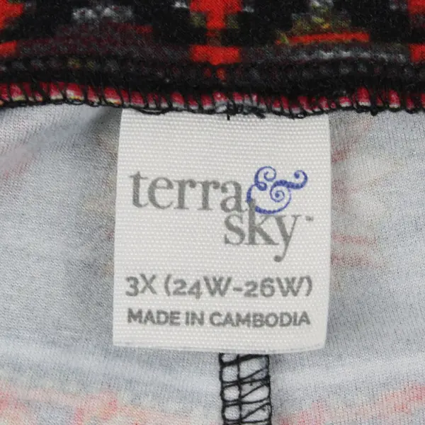 Terra & Sky Women's 3X 24W-26W Autumn Floral Tribal Print Leggings