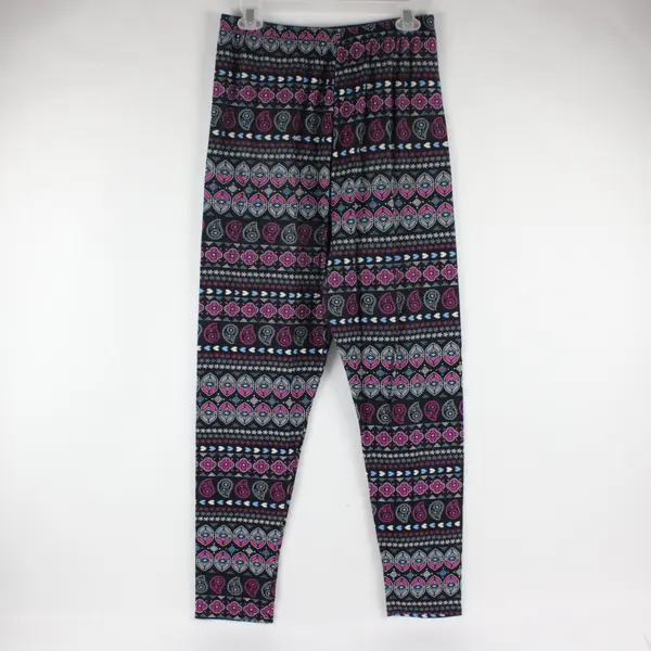 Mayfair Black w/ Purple Blue Grey White Paisley Print Leggings Women's 3XL