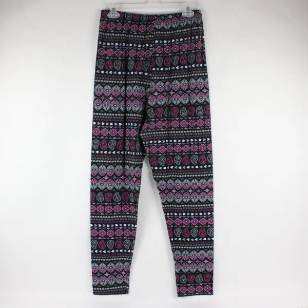Mayfair Black w/ Purple Blue Grey White Paisley Print Leggings Women's 3XL