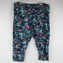 Terra & Sky Women Plus Blue Multicolor Tropical Capri Leggings Soft 2X (20W-22W)