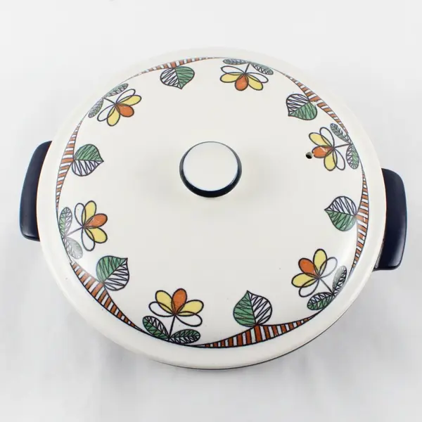 Vintage MCM Flame Chef Vented Stoneware Casserole Dish Japan 10"