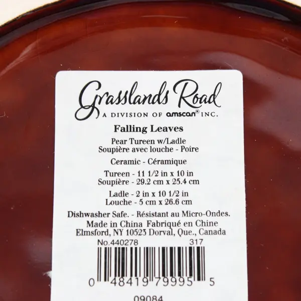 Grasslands Road Falling Leaves Pear Tureen Ceramic Serving Bowl Brown