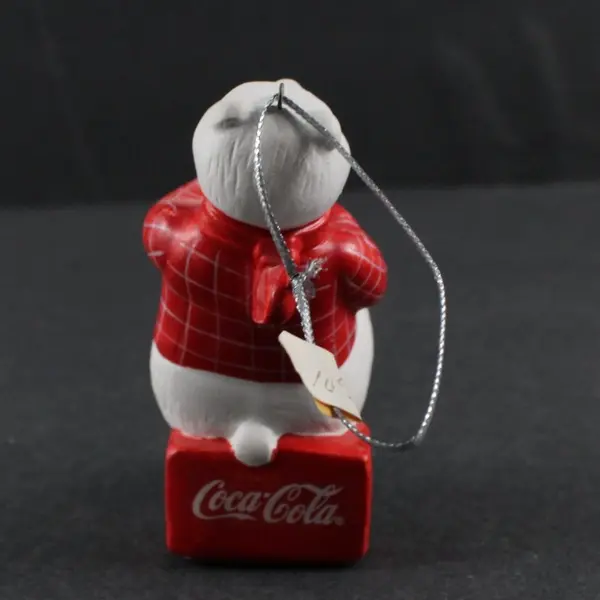 Coca-Cola 1996 Always Ice Fishing Polar Bear Ceramic Ornament Incomplete