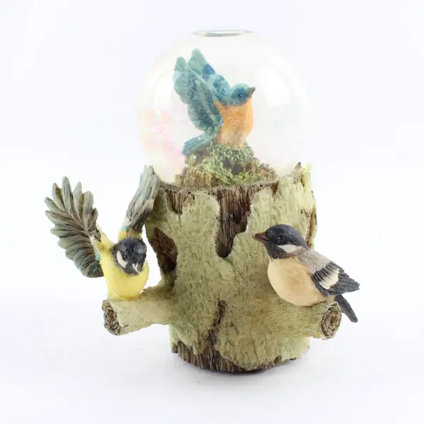 Westland Snow Globe Multi-Bird Tree Trunk Figurine Collectible