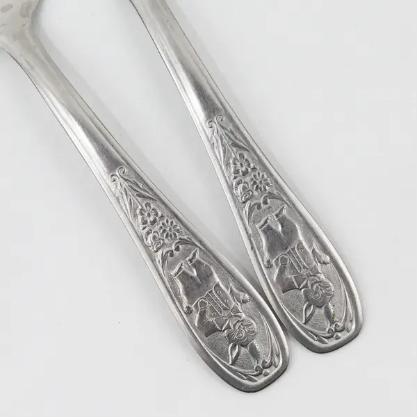 Lot of 2 Vintage DS Stainless Youth Forks 4.75" Engraved Mouse Rare HTF