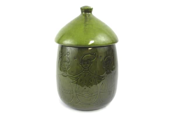 Green Elf Elves Christmas Cookie Jar With Lid Large Ceramic Pottery