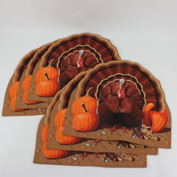 Set of 6 Handmade Thanksgiving Turkey Placemats 16.5 x 13 in