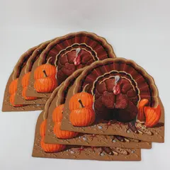 Set of 6 Handmade Thanksgiving Turkey Placemats 16.5 x 13 in